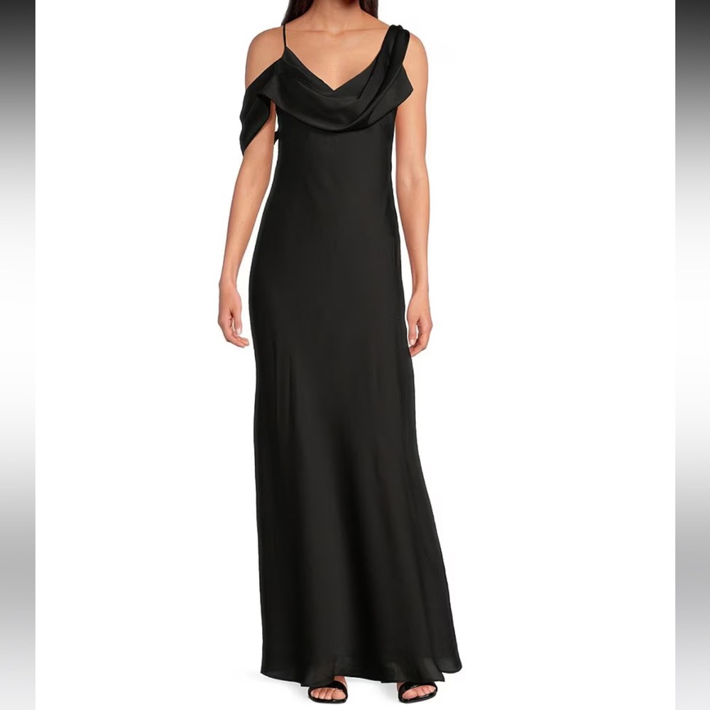 GIANNI BINI Maeve Satin Asymmetrical Neck A-Line Dress 🖤